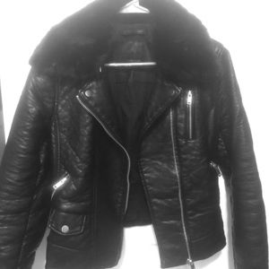 ZARA faux fur moto pleather jacket size sm